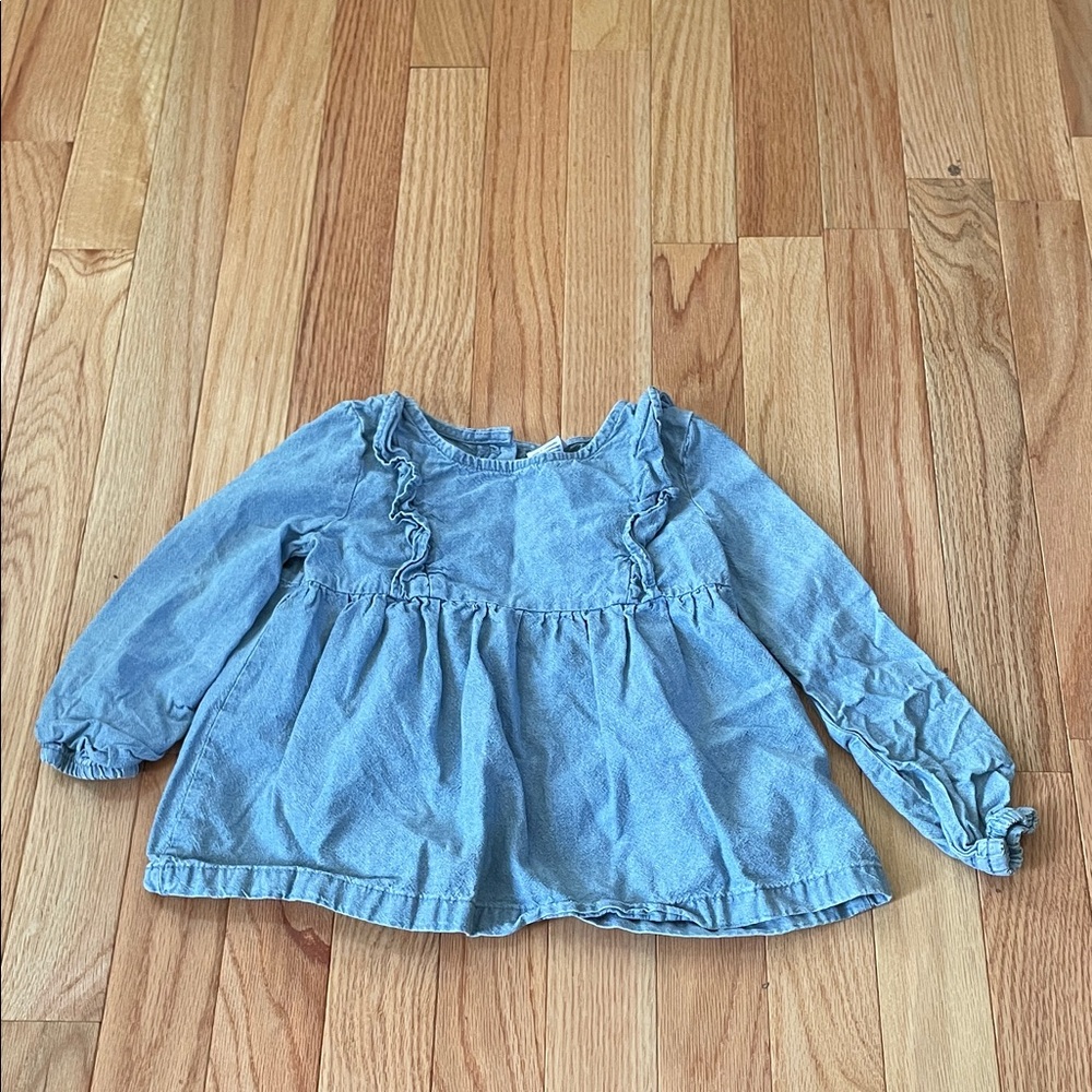 Carter's Chambray Long Sleeve Dress Girls 3T Blue Ruffle 100% Cotton Western